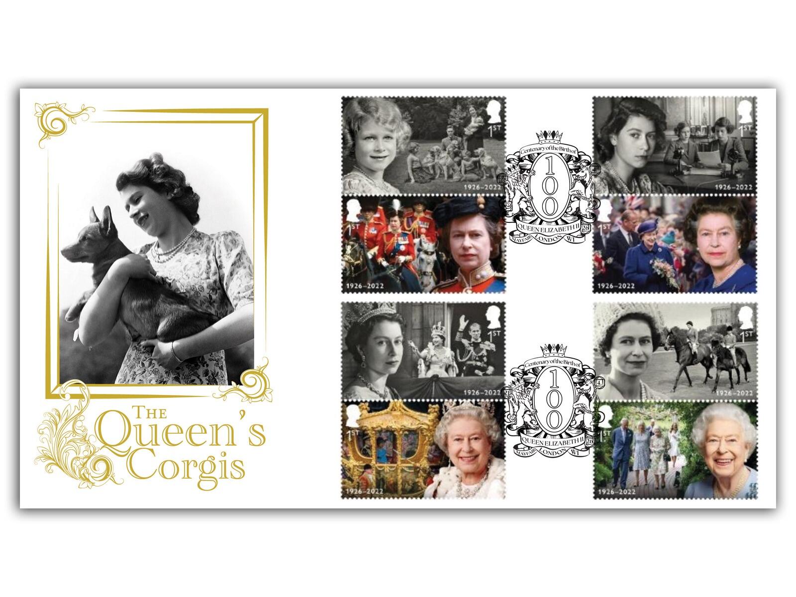 QEII Centenary 8 Stamp Collectible | Queen's Corgis