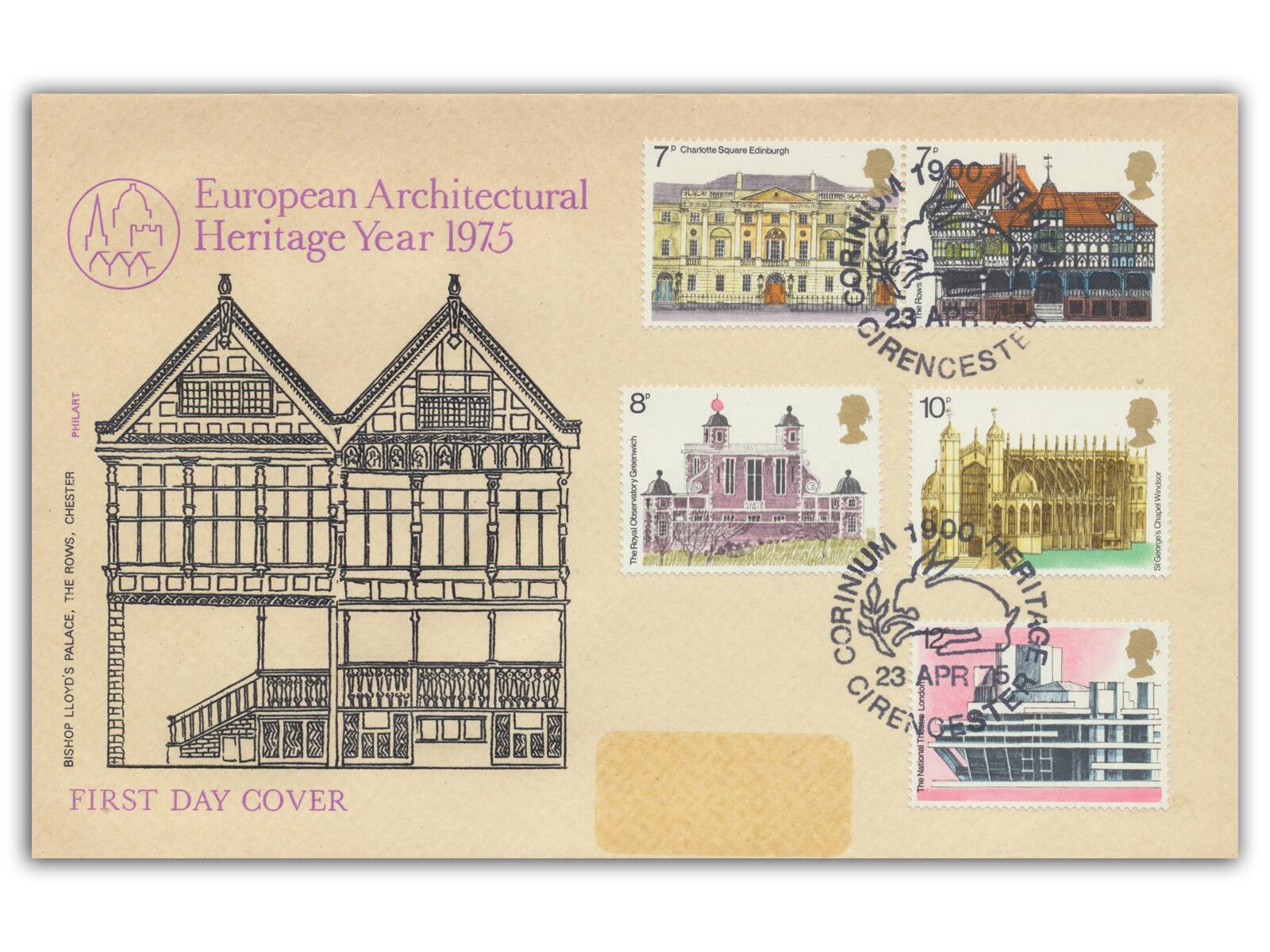 1975 Architecture, Cirencester postmark, Philart cover