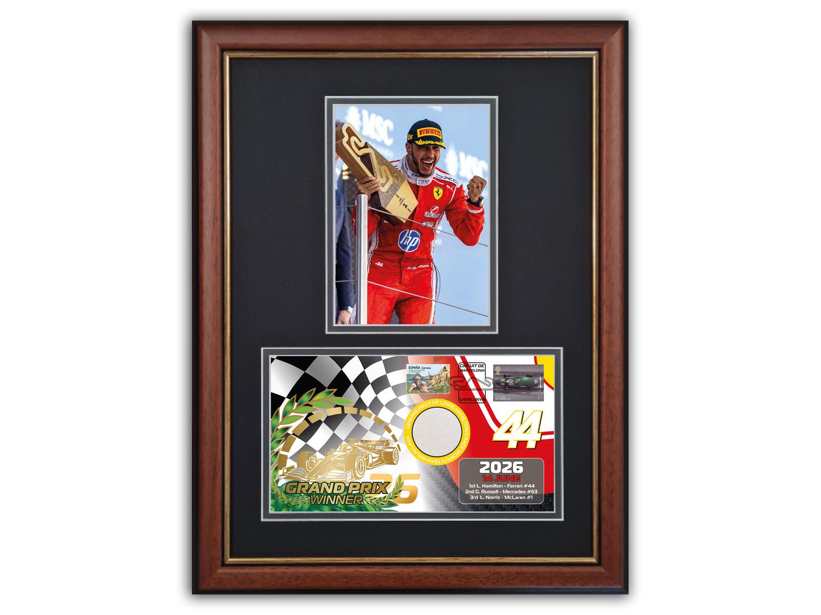 Brown Frame | Lewis Hamilton Ferrari Grand Prix Winner | Race Worn F1 Balaclava Insertion