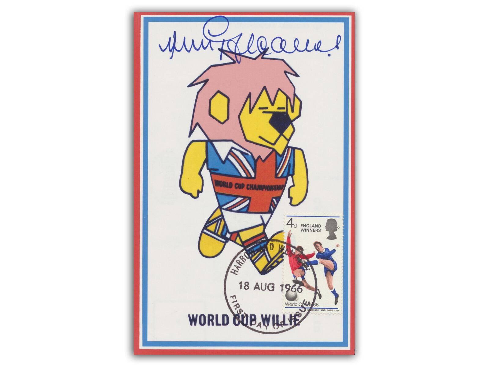 Jimmy Greaves signed 1966 World Cup Willie postcard