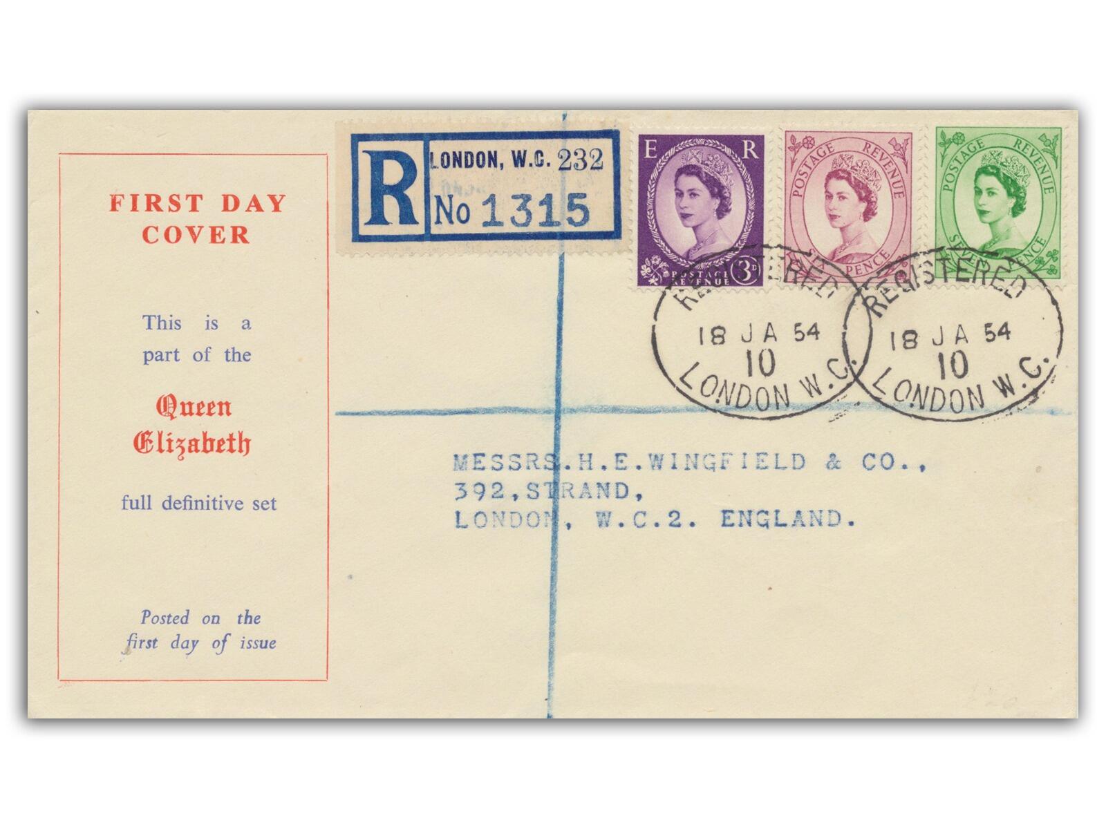 1954 3d, 6d, 7d Wildings, London CDS