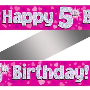 Pink Happy 7th Birthday Holographic Flag Banner 