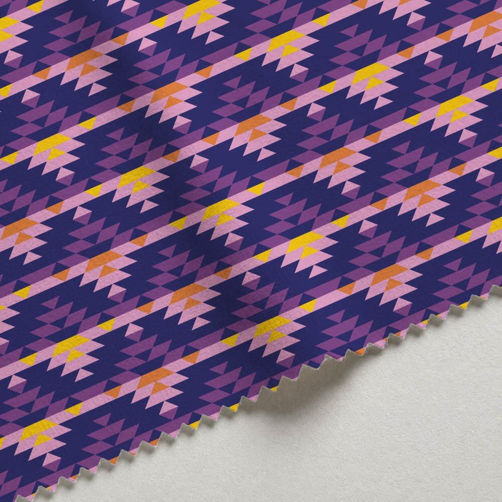 Purple Aztec Velvet Fire Retardant Fabric