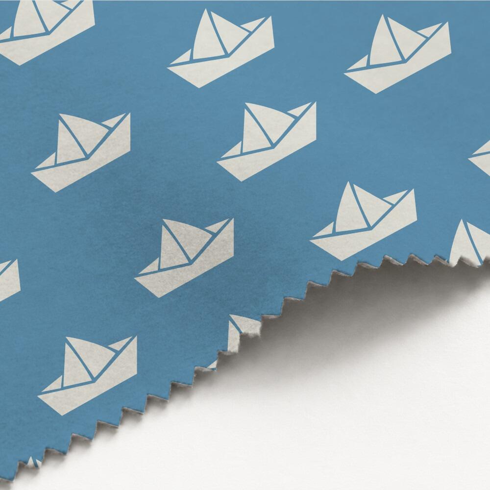 Blue Paper Boats Nautical Luxury Velvet Fabric