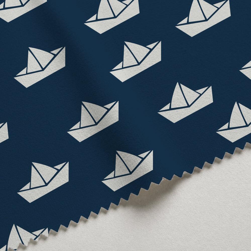 Navy Paper Boats Nautical Velvet Fire Retardant Fabric