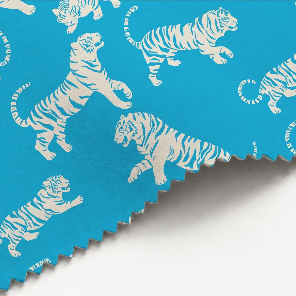 Bright Blue Tiger Tantrum Luxury Velvet Fabric