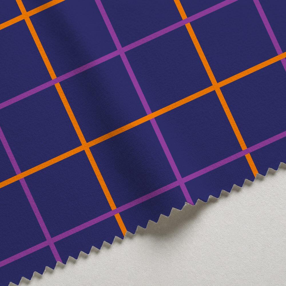 Blue and Orange Check Velvet Fire Retardant Fabric