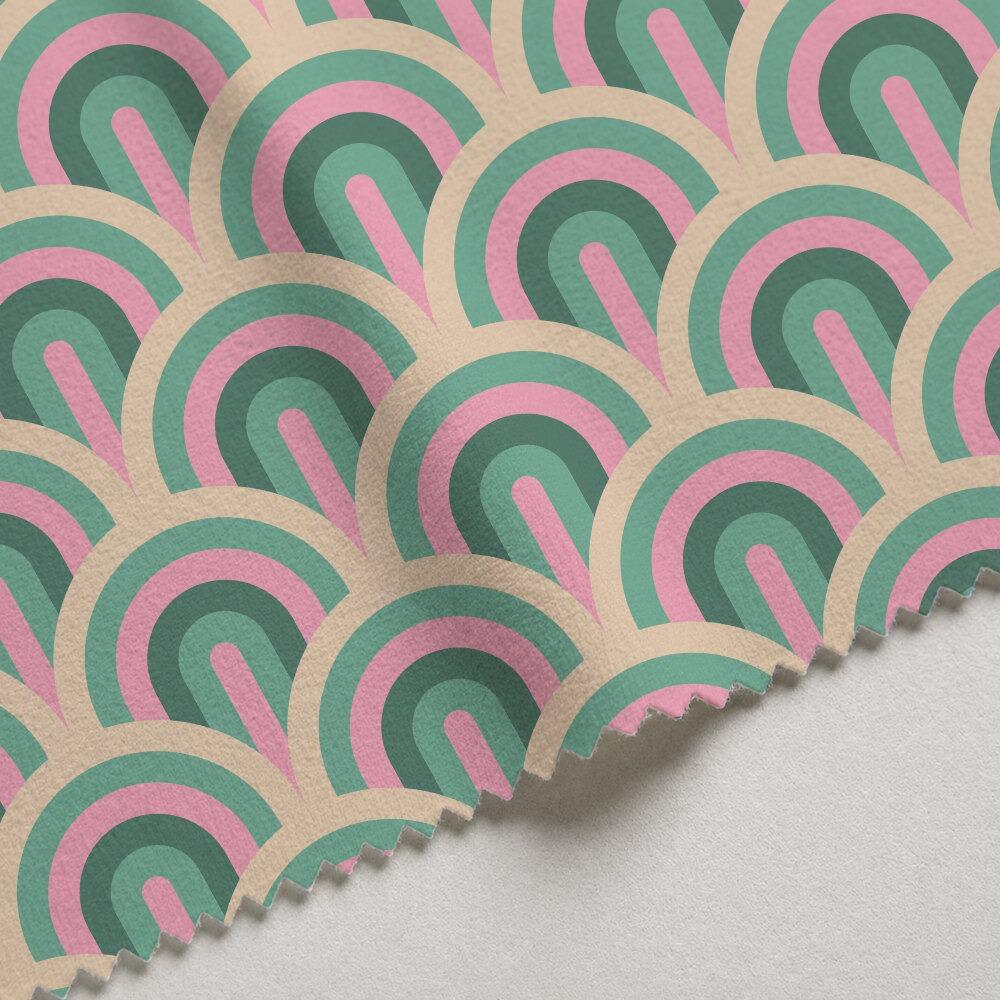 Green and Pink Arches Velvet Fire Retardant Fabric