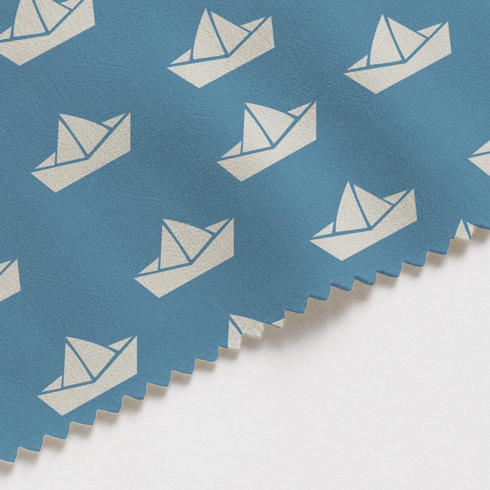 Blue Paper Boats Nautical Suede Waterproof FR Fabric