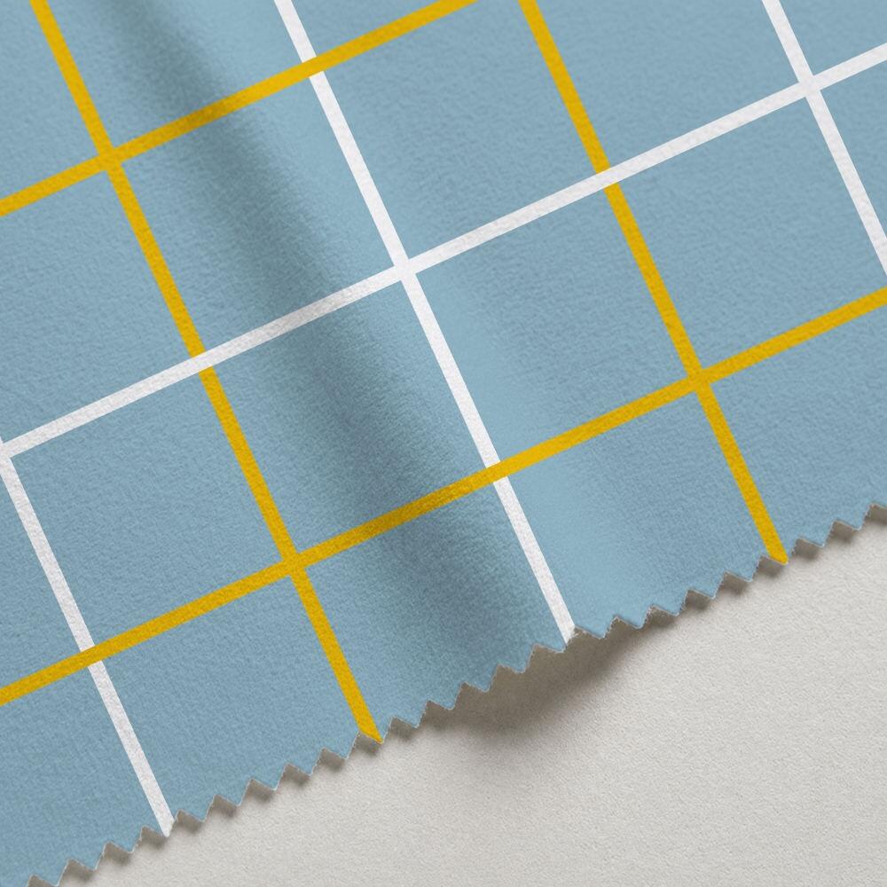 Blue and Yellow Check Velvet Fire Retardant Fabric