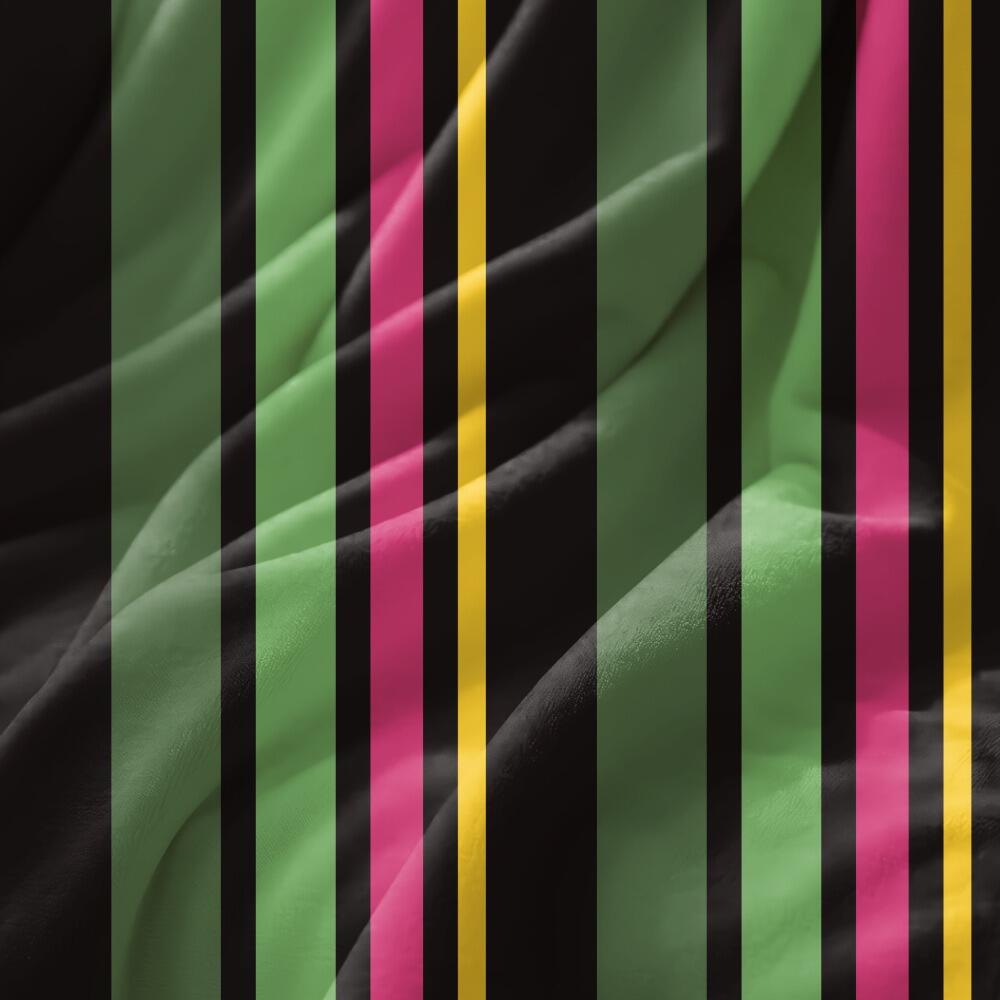 Black, Pink, Green and Yellow Stripe Velvet Fire Retardant Fabric