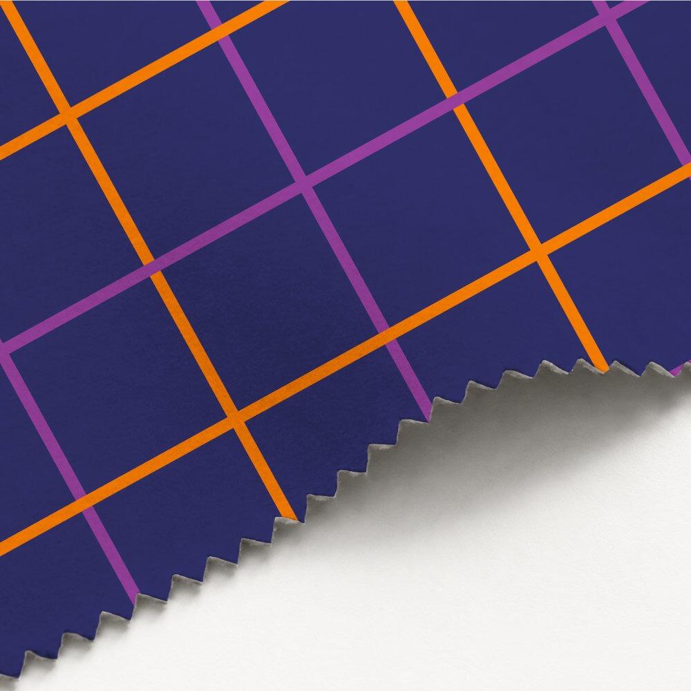 Blue and Orange Check Luxury Velvet Fabric