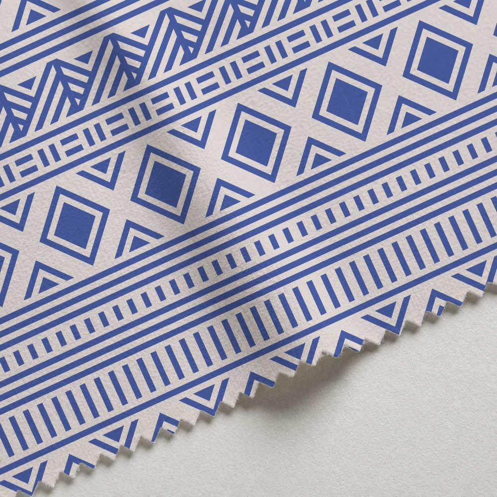 Blue Tribal Stripes Velvet Fire Retardant Fabric