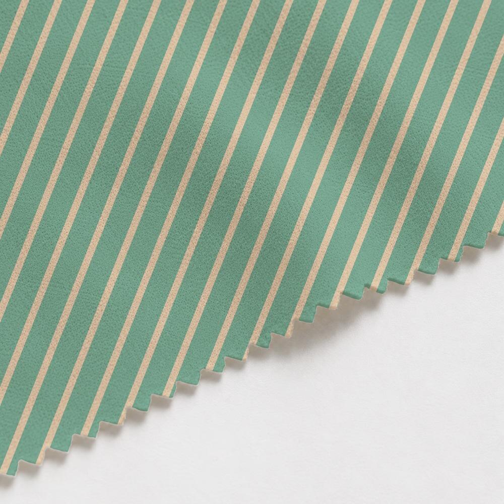Green and Cream Candy Stripe Suede Waterproof FR Fabric