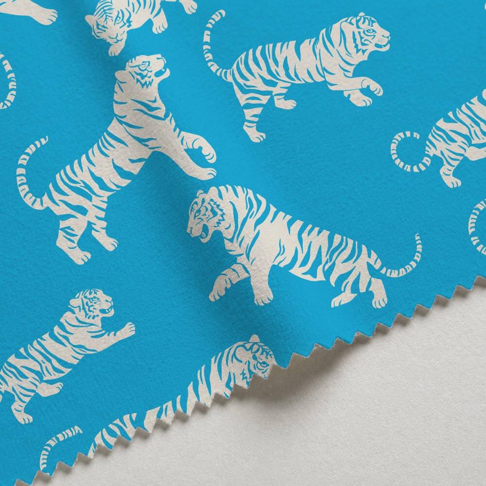 Bright Blue Tiger Tantrum Velvet Fire Retardant Fabric