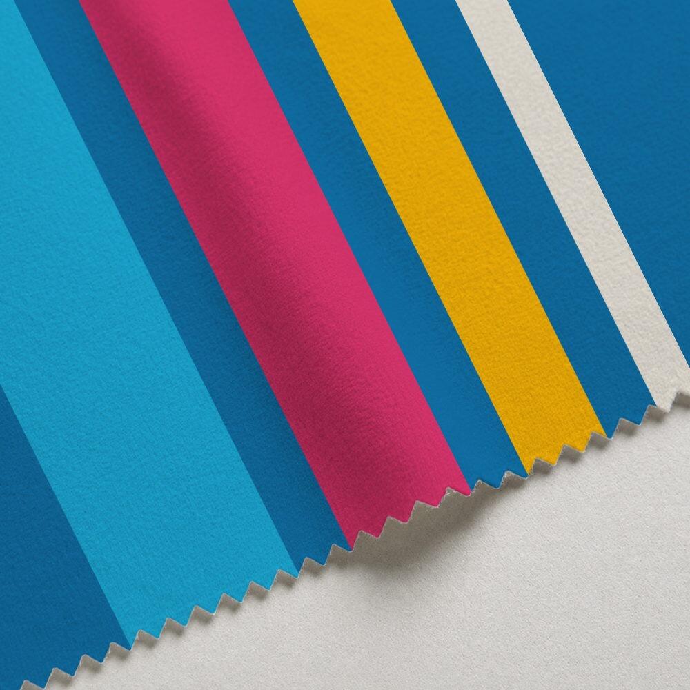 Bright Blue, Pink and Yellow Stripe Velvet Fire Retardant Fabric
