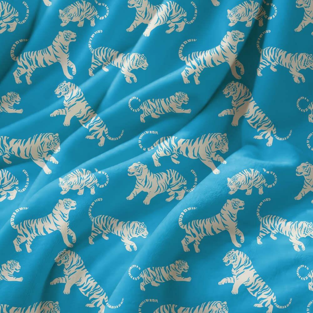 Bright Blue Tiger Tantrum Velvet Fire Retardant Fabric