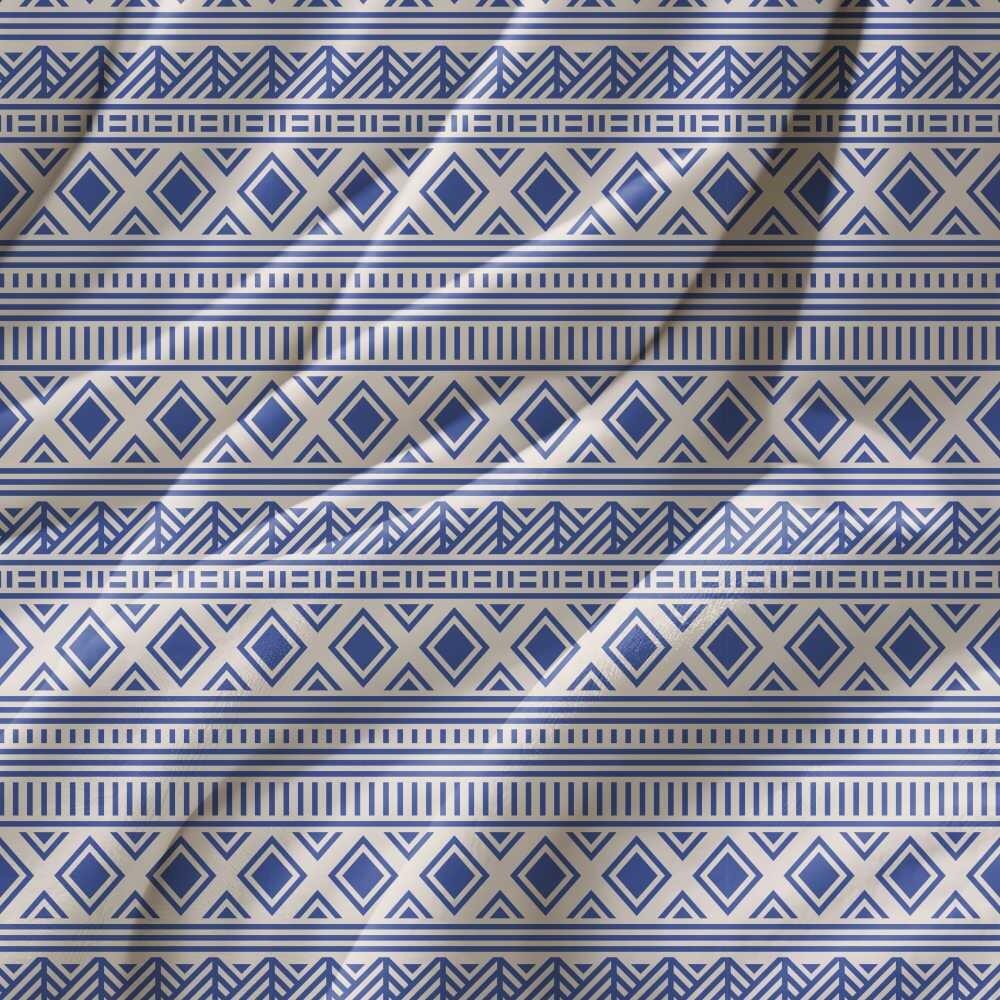 Blue Tribal Stripes Luxury Velvet Fabric