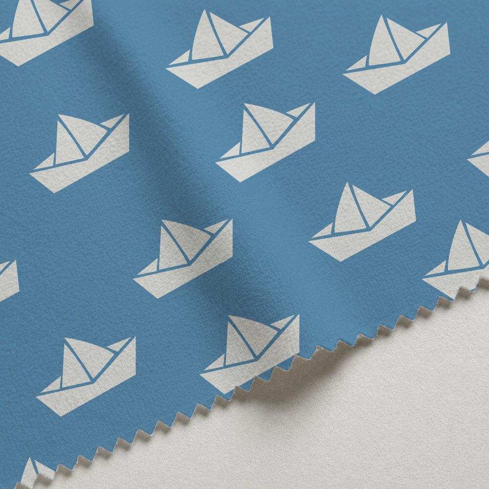 Blue Paper Boats Nautical Velvet Fire Retardant Fabric