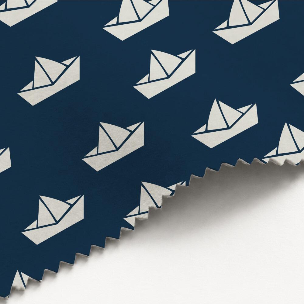 Navy Paper Boats Nautical Luxury Velvet Fabric