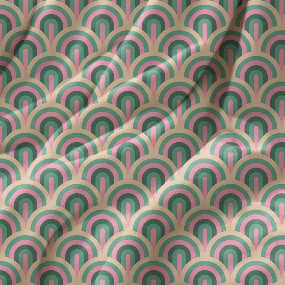 Green and Pink Arches Luxury Velvet Fabric
