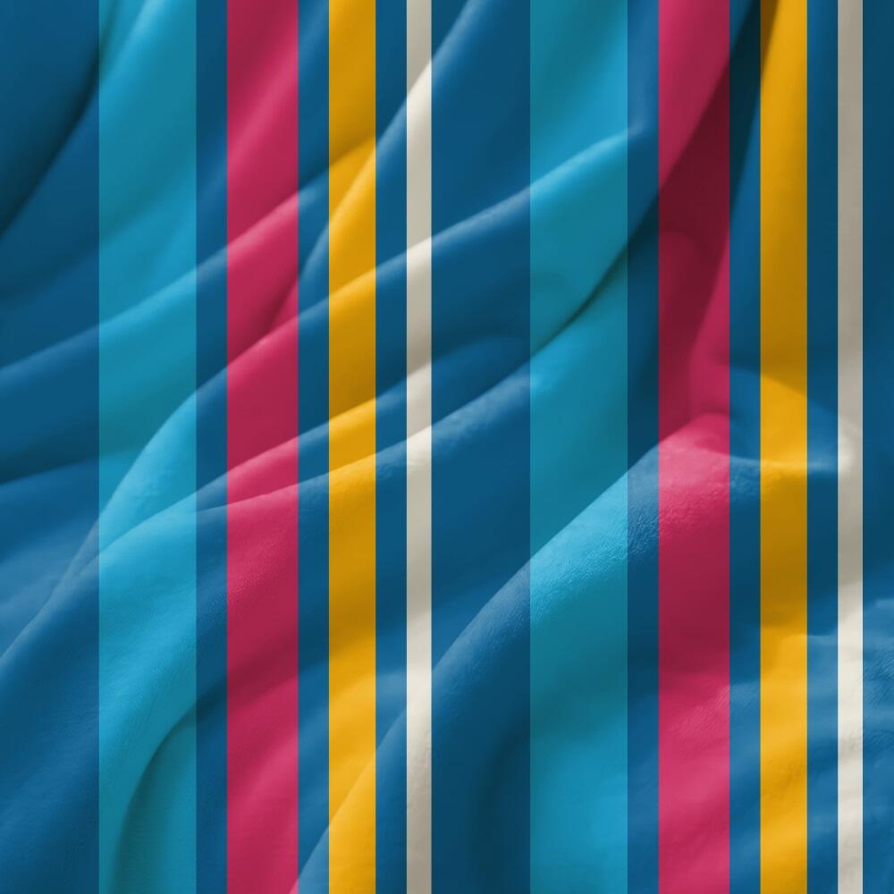 Bright Blue, Pink and Yellow Stripe Suede Waterproof FR Fabric