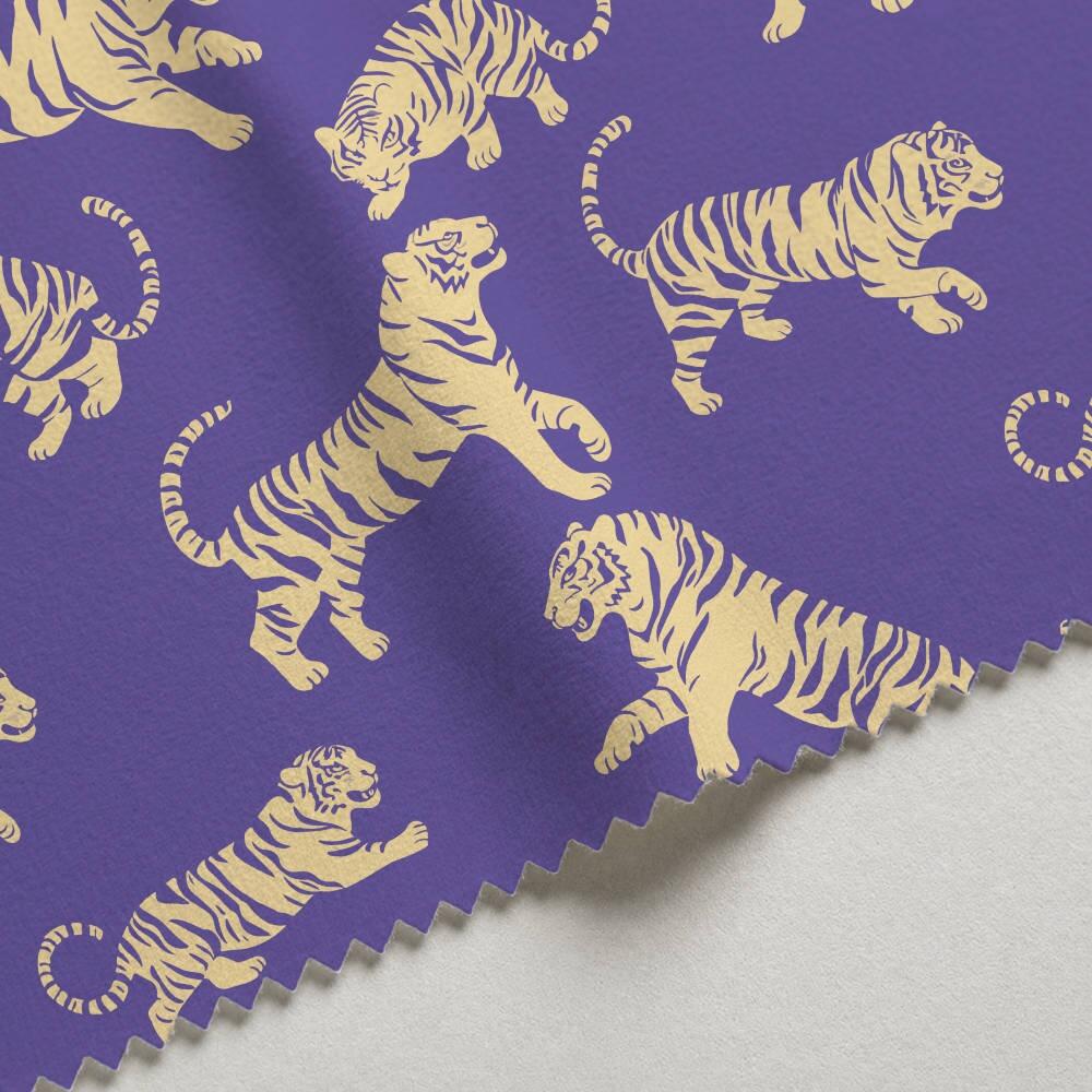 Purple and Yellow Tiger Tantrum Velvet Fire Retardant Fabric