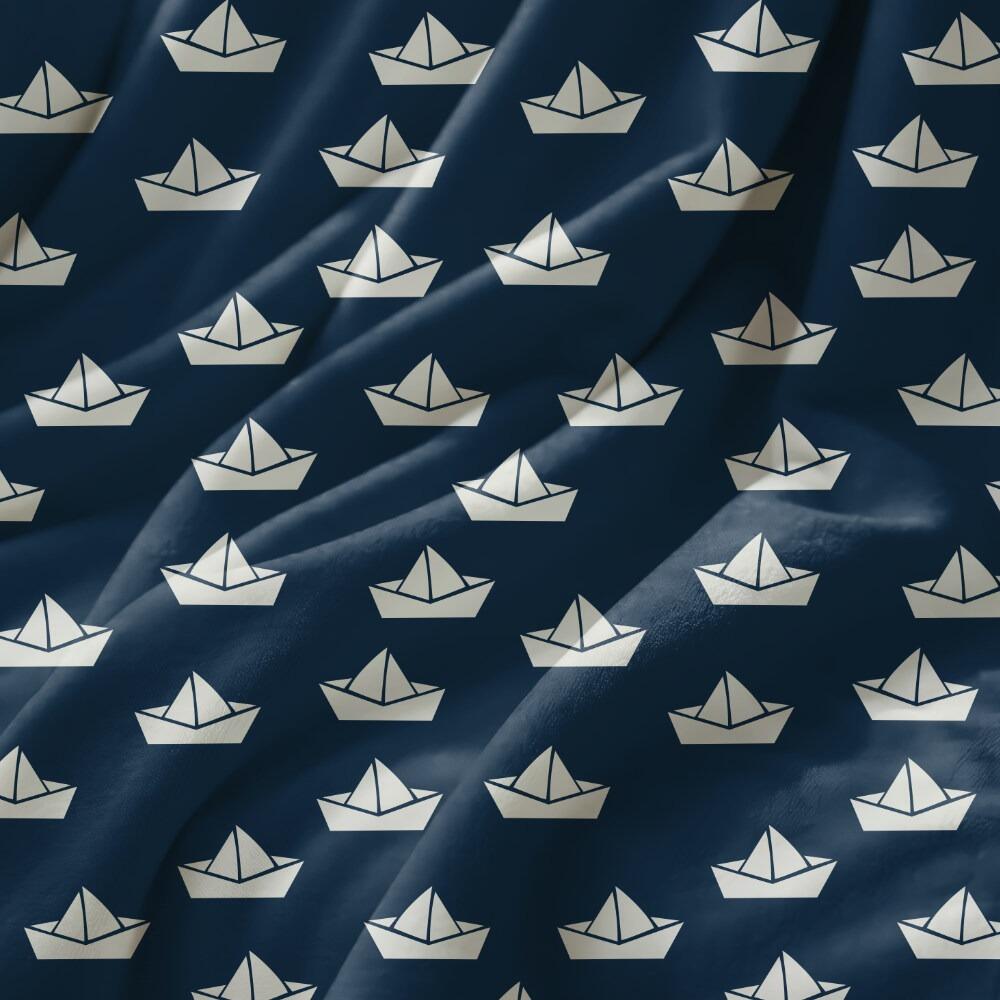 Navy Paper Boats Nautical Suede Waterproof FR Fabric