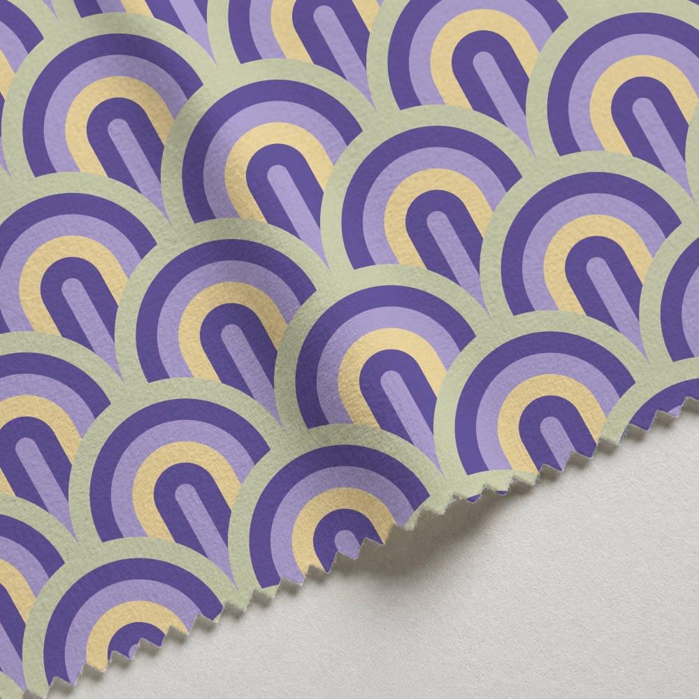 Retro Purple and Green Arches Velvet Fire Retardant Fabric