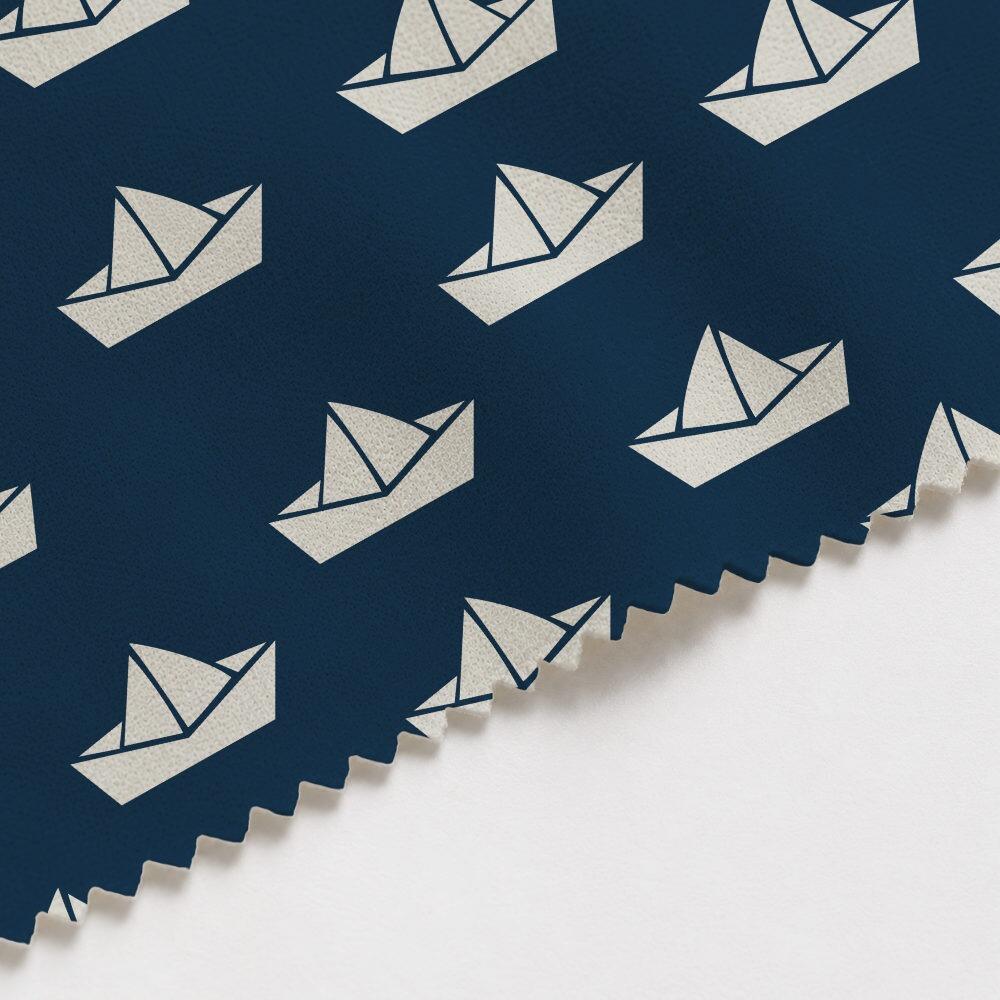 Navy Paper Boats Nautical Suede Waterproof FR Fabric