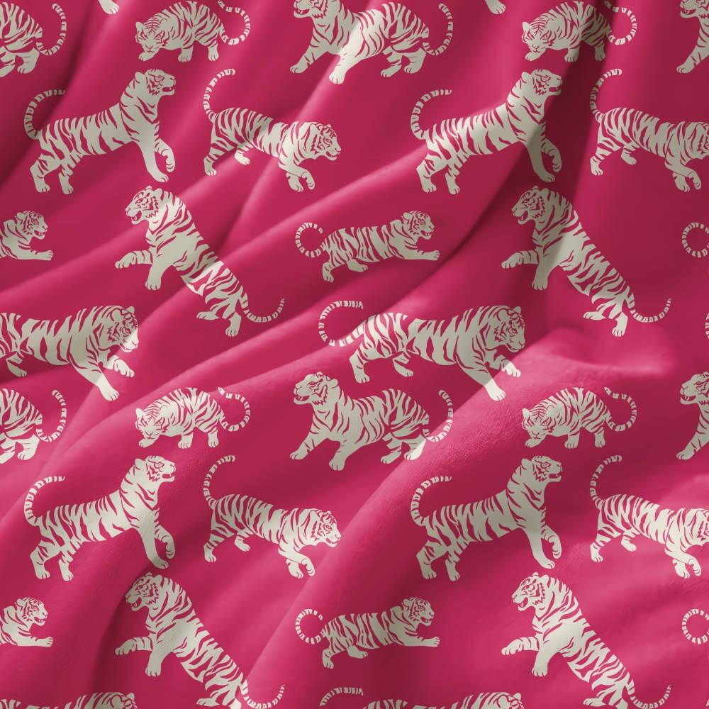Bright Pink Tiger Tantrum Velvet Fire Retardant Fabric