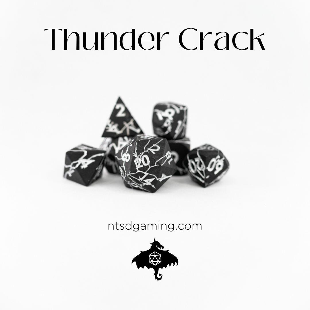 Thunder Crack Black with Silver Cracks 7 Piece Metal Polyhedral