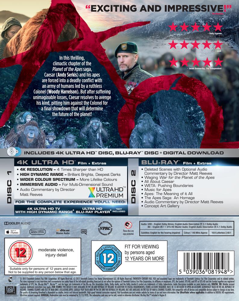 Planet Of The Apes - War For The Planet Of The Apes 4K Ultra HD