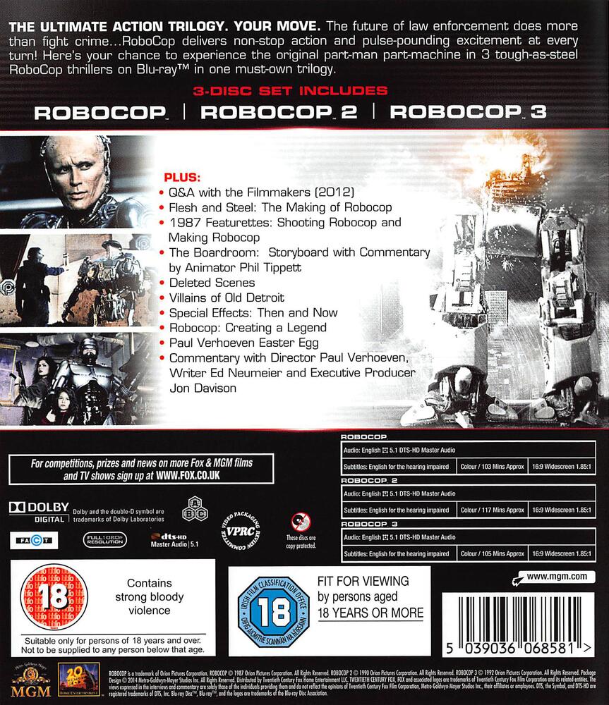Robocop Trilogy - Robocop / Robocop 2 / Robocop 3 Blu-Ray