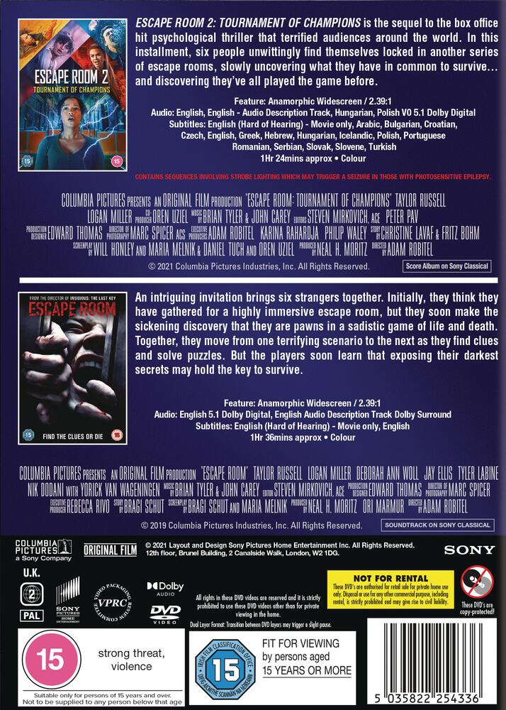Escape Room / Escape Room 2 - Tournament Of Champions DVD