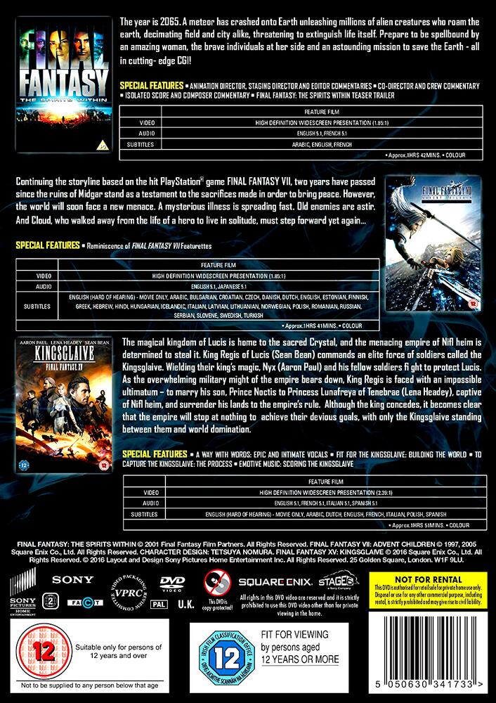 Final Fantasy - The Spirits Within / VII Advent Children / XV - Kingsglaive DVD