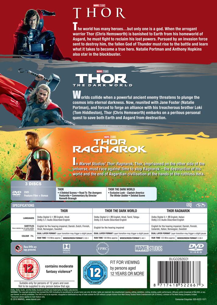 Thor Trilogy 1 to 3 Movie Collection DVD