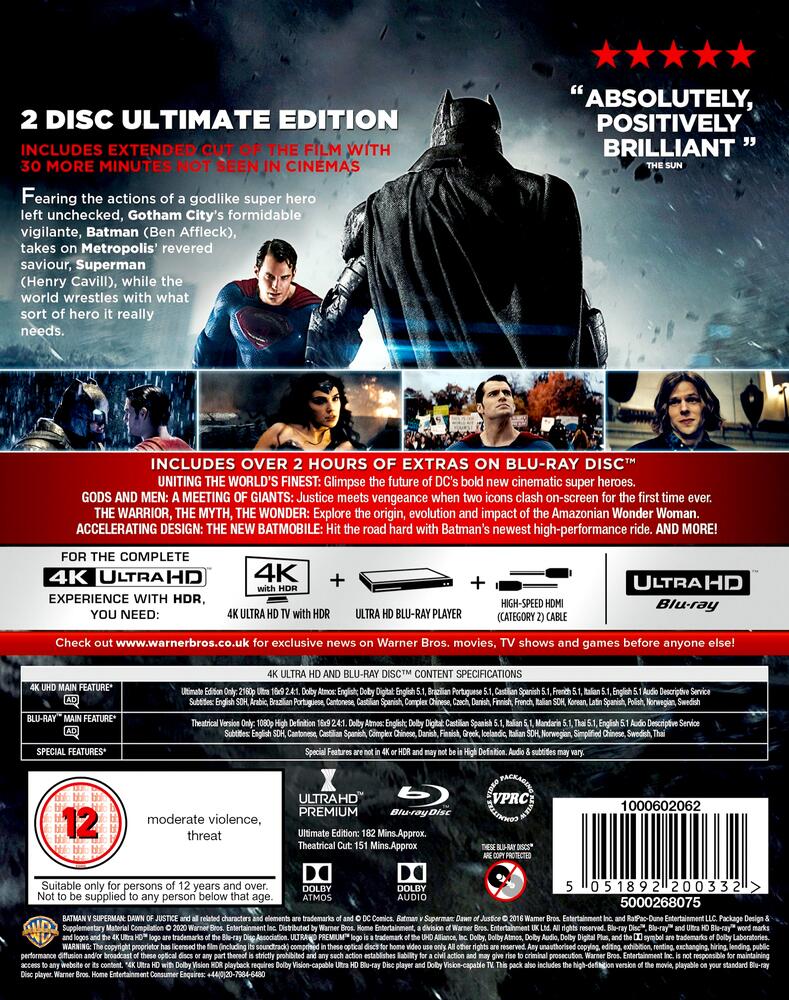 Batman vs Superman - Dawn Of Justice 4K Ultra HD + Blu-Ray