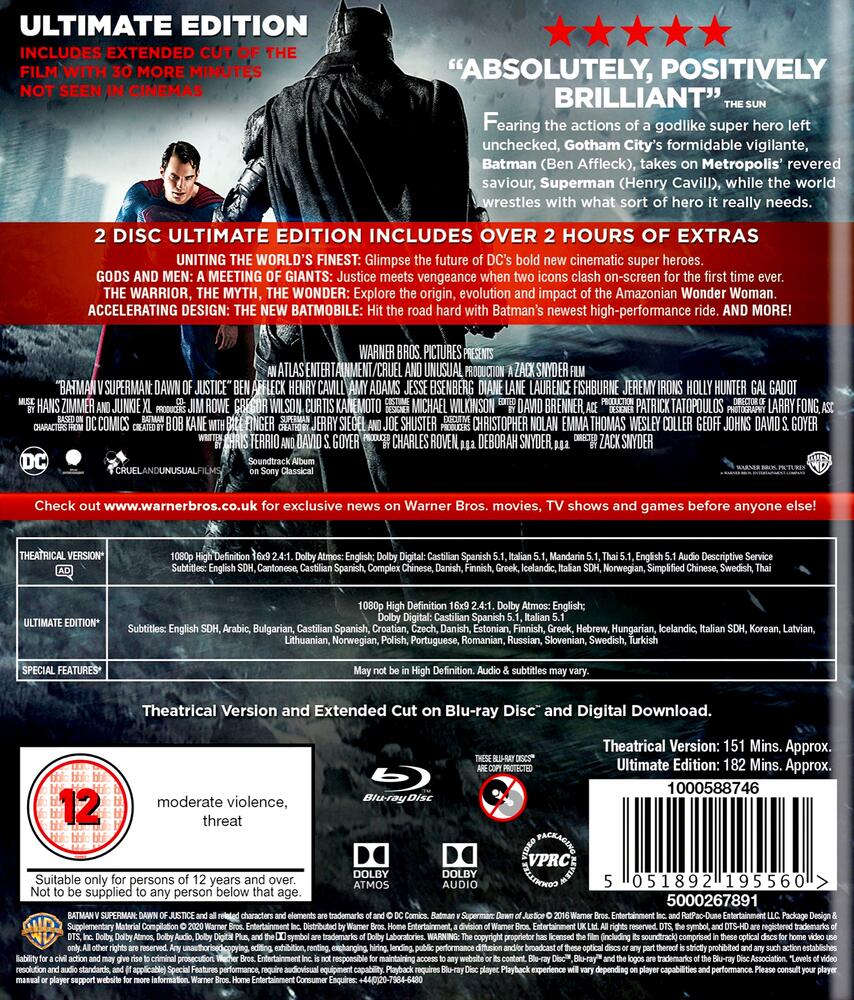 Batman vs Superman - Dawn Of Justice - Ultimate Edition Blu-Ray