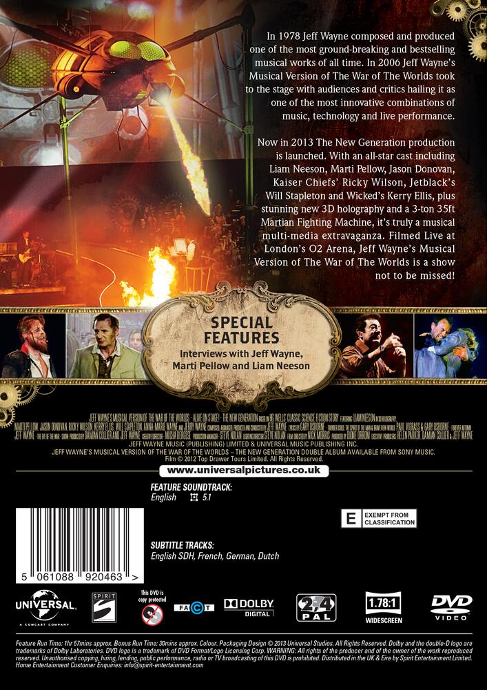 Jeff Waynes Musical Version Of The War Of The Worlds - The New Generation DVD