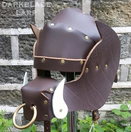 Leather helmet with a stylised boar faceplate