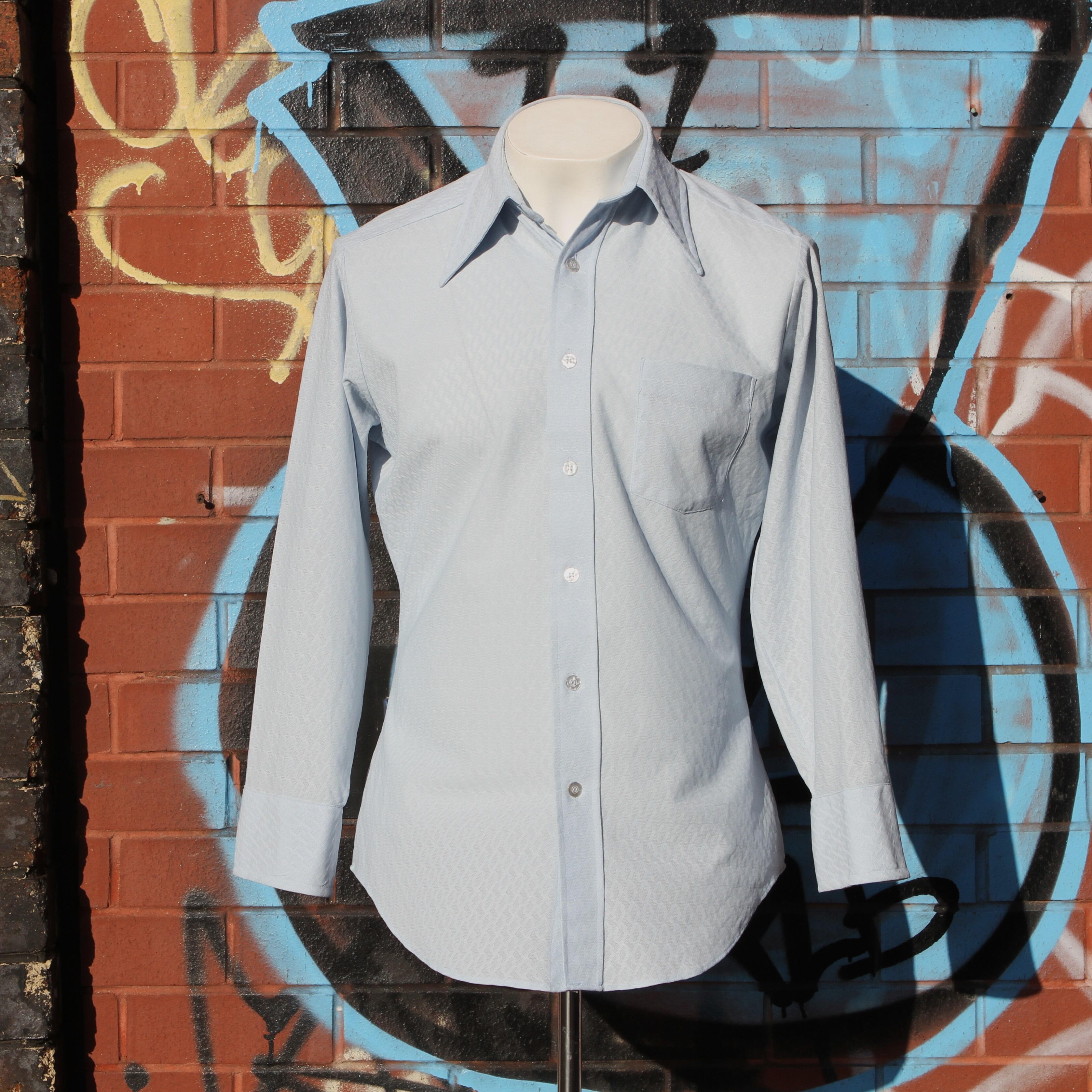 front view of a fabulous 1970s sears mens shirt with textured geometric pattern