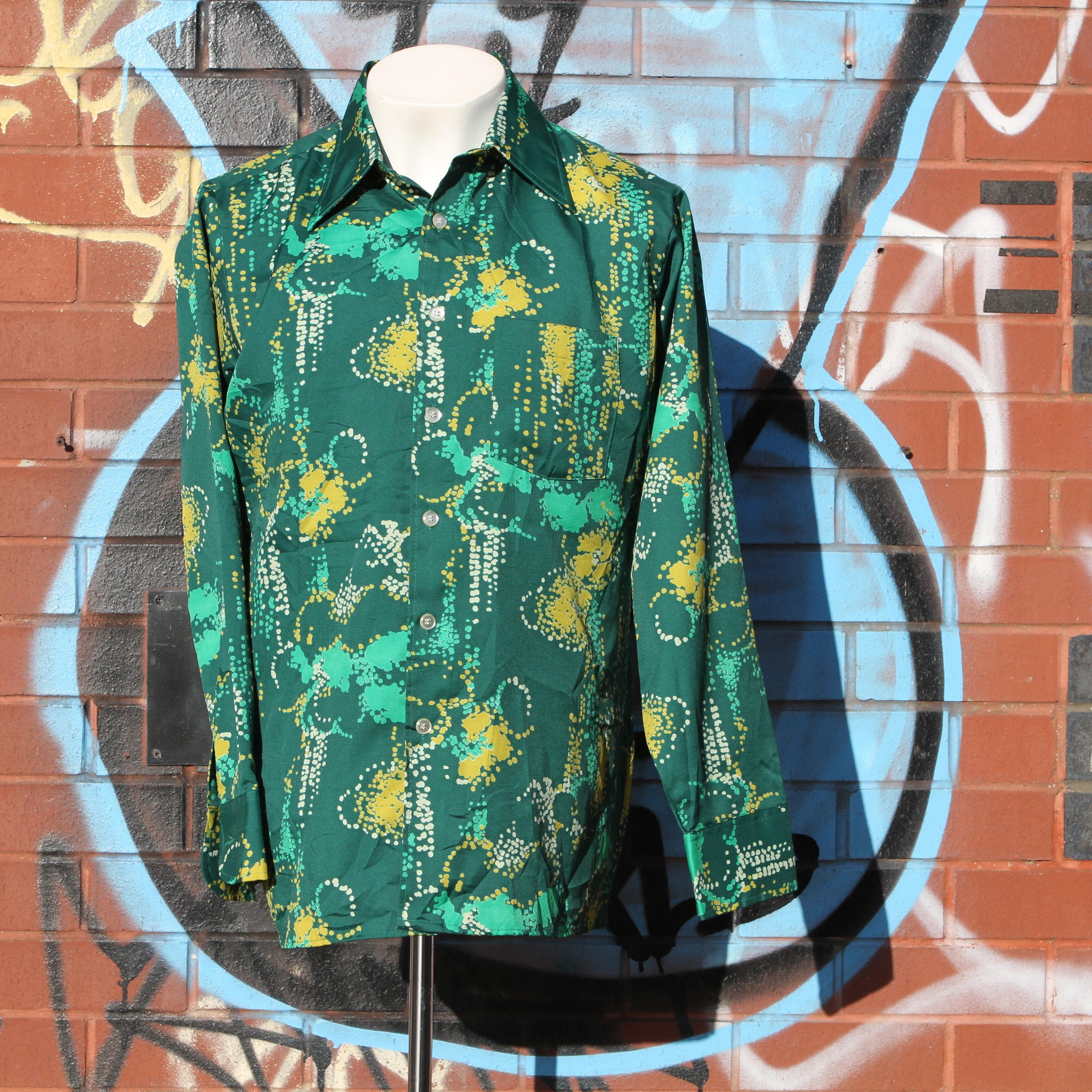 Super, cool 1970s green and yellow party shirt front view