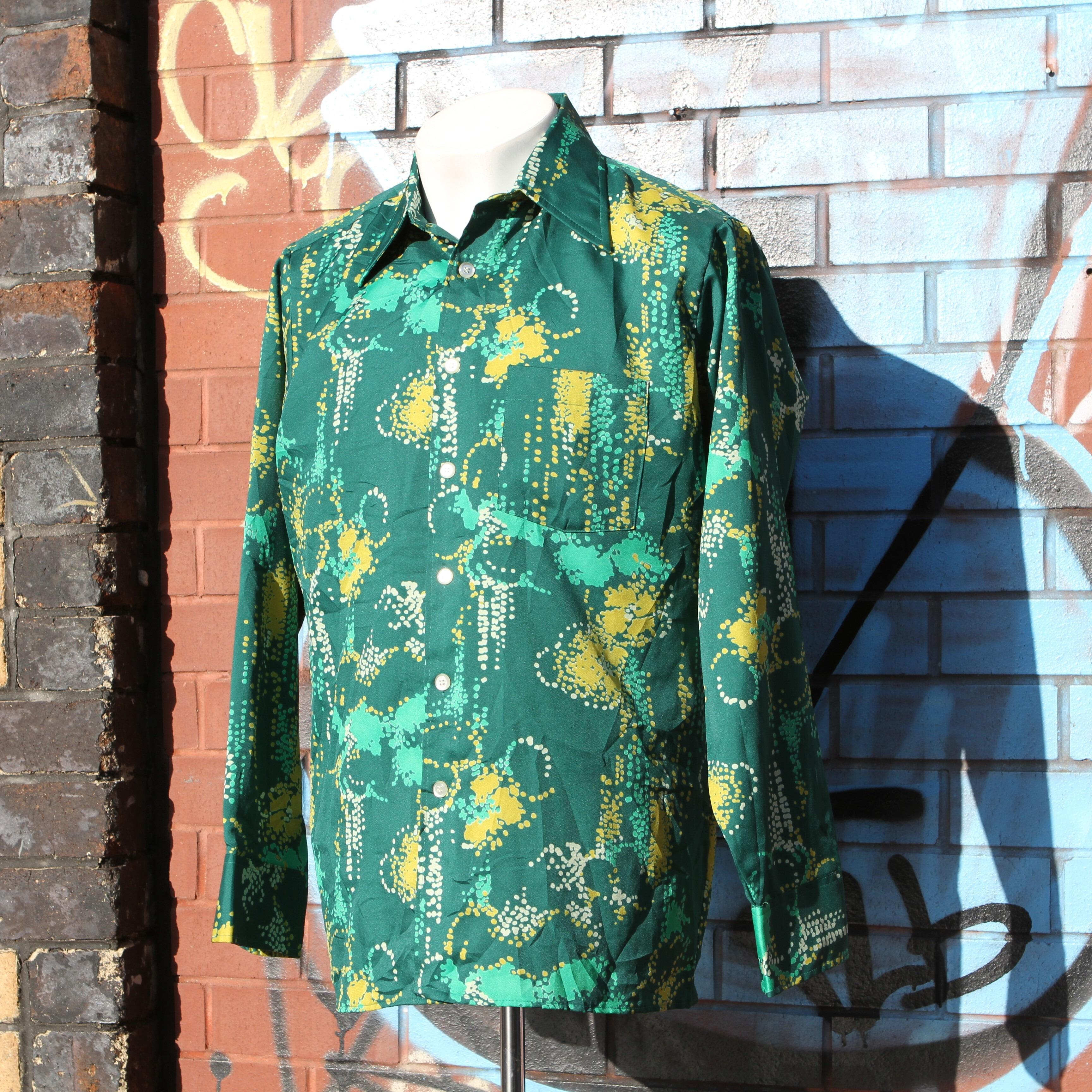 Super, cool 1970s green and yellow party shirt side view