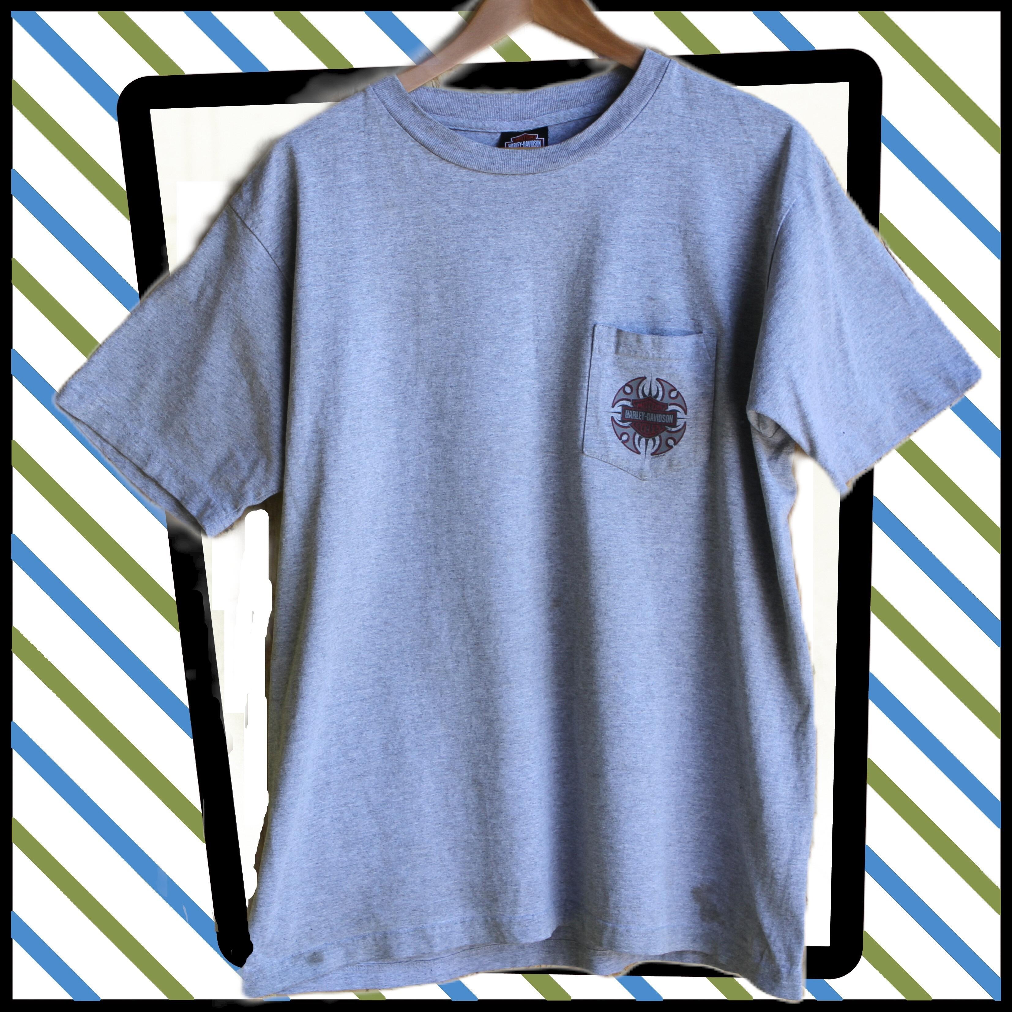 Cool Harley-Davidson grey t-shirt with small brand graphic on the pocket