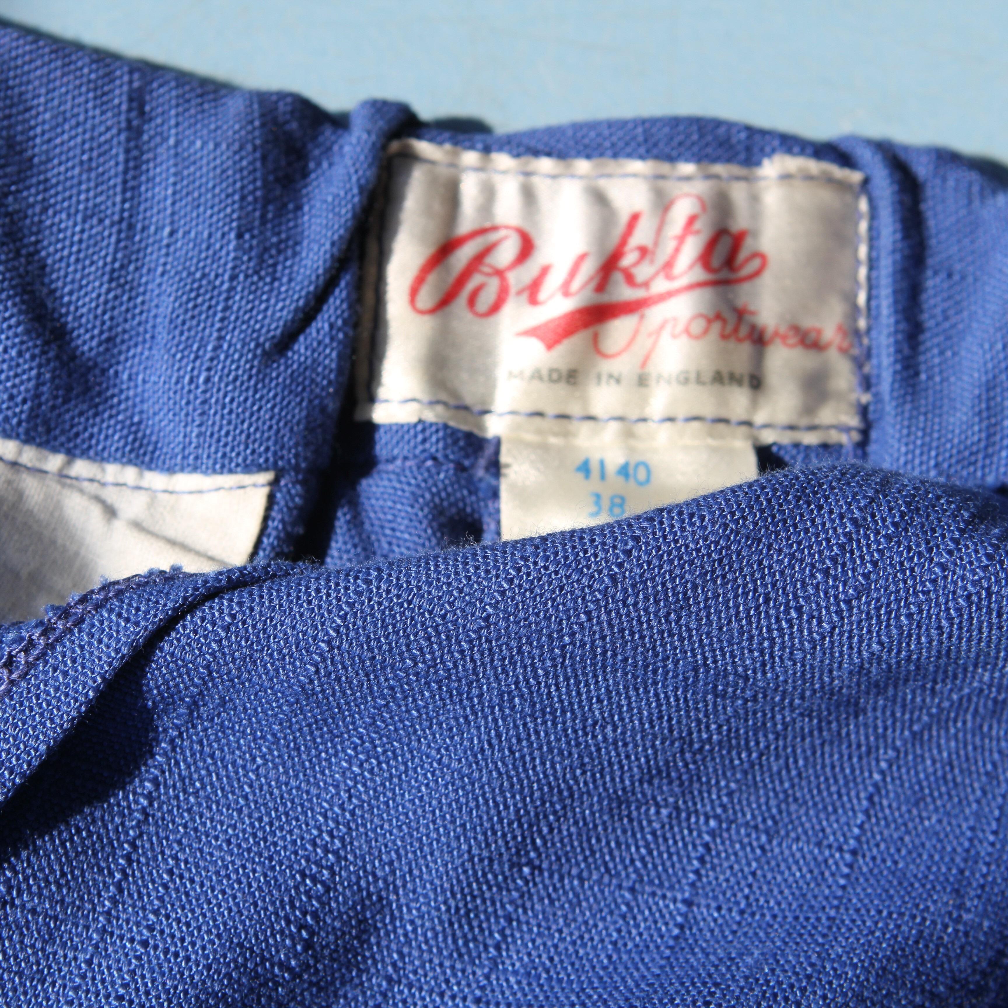 Vintage Bukta shorts, in royal blue with pleated front- label