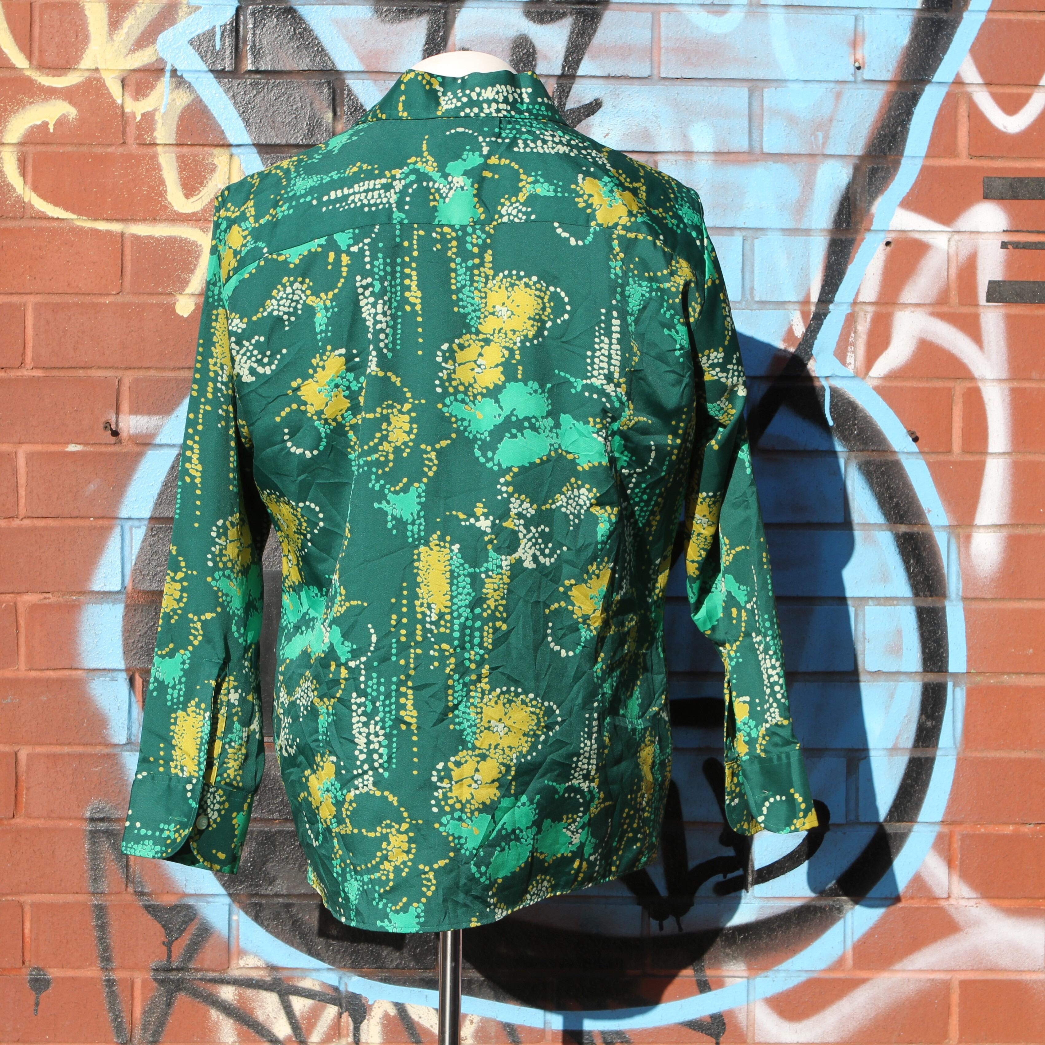 Super, cool 1970s green and yellow party shirt rear view