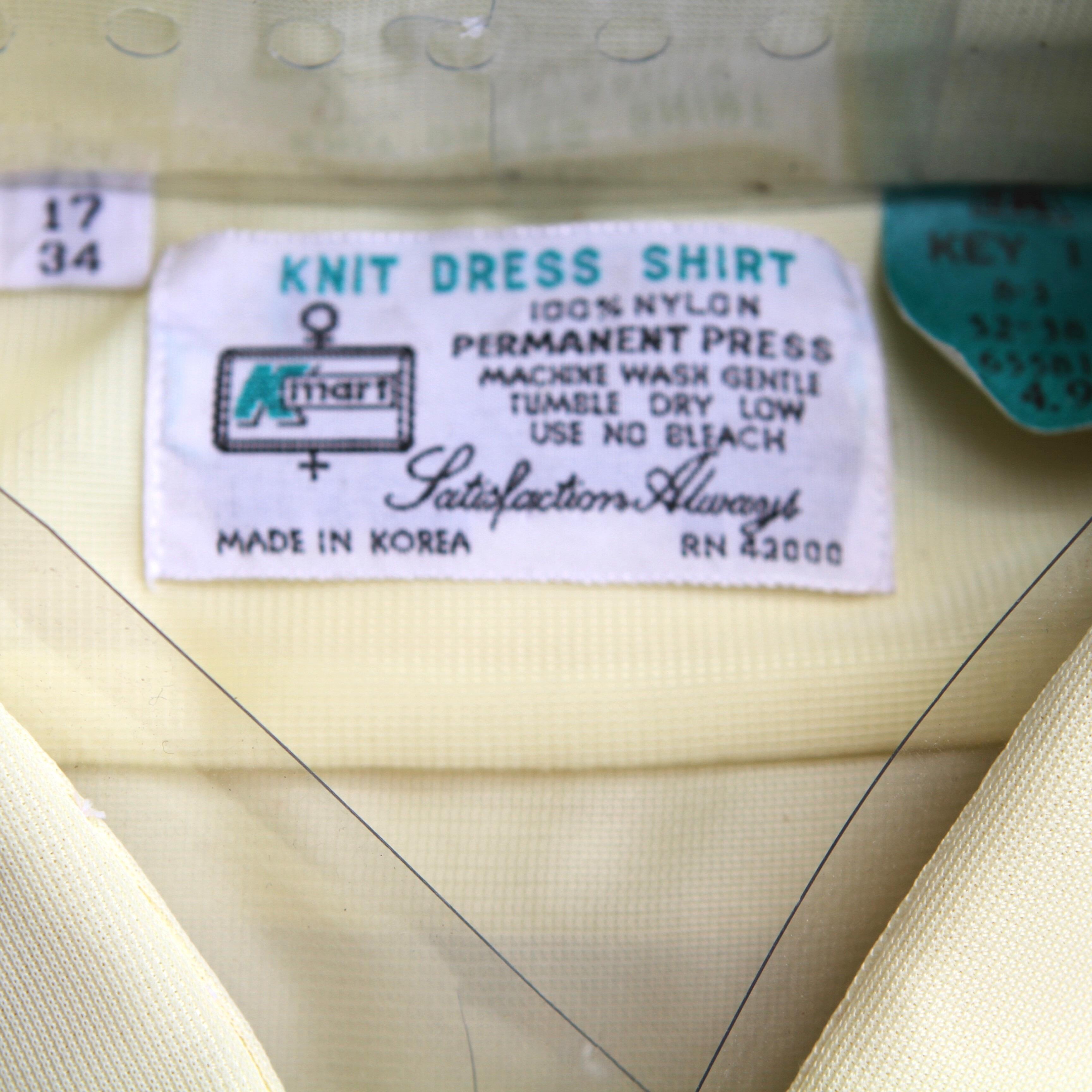 cool Vintage Nylon Knit K-MART Unworn L/S Dress SHIRT in Yellow- label