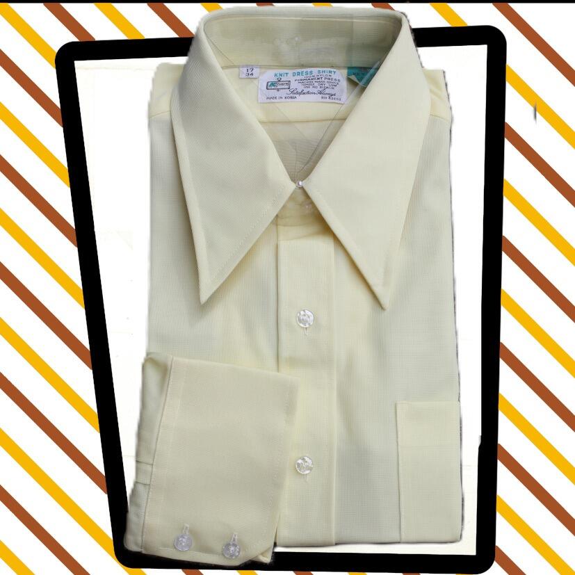 cool Vintage Nylon Knit K-MART Unworn L/S Dress SHIRT in Yellow