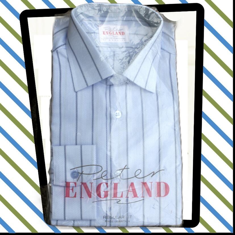 vintage 1980s unworn shirt, in blue with a black vertical stripe
